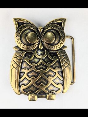 Brass Owl Belt Buckle - Antique Gold Tone
